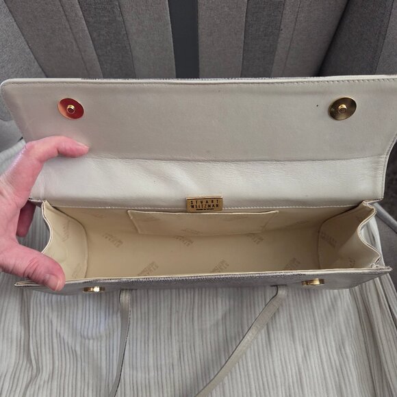 VTG Stuart Weitzman White Silver Embossed Leather Shoulder Bag Made in Spain - Picture 5 of 9